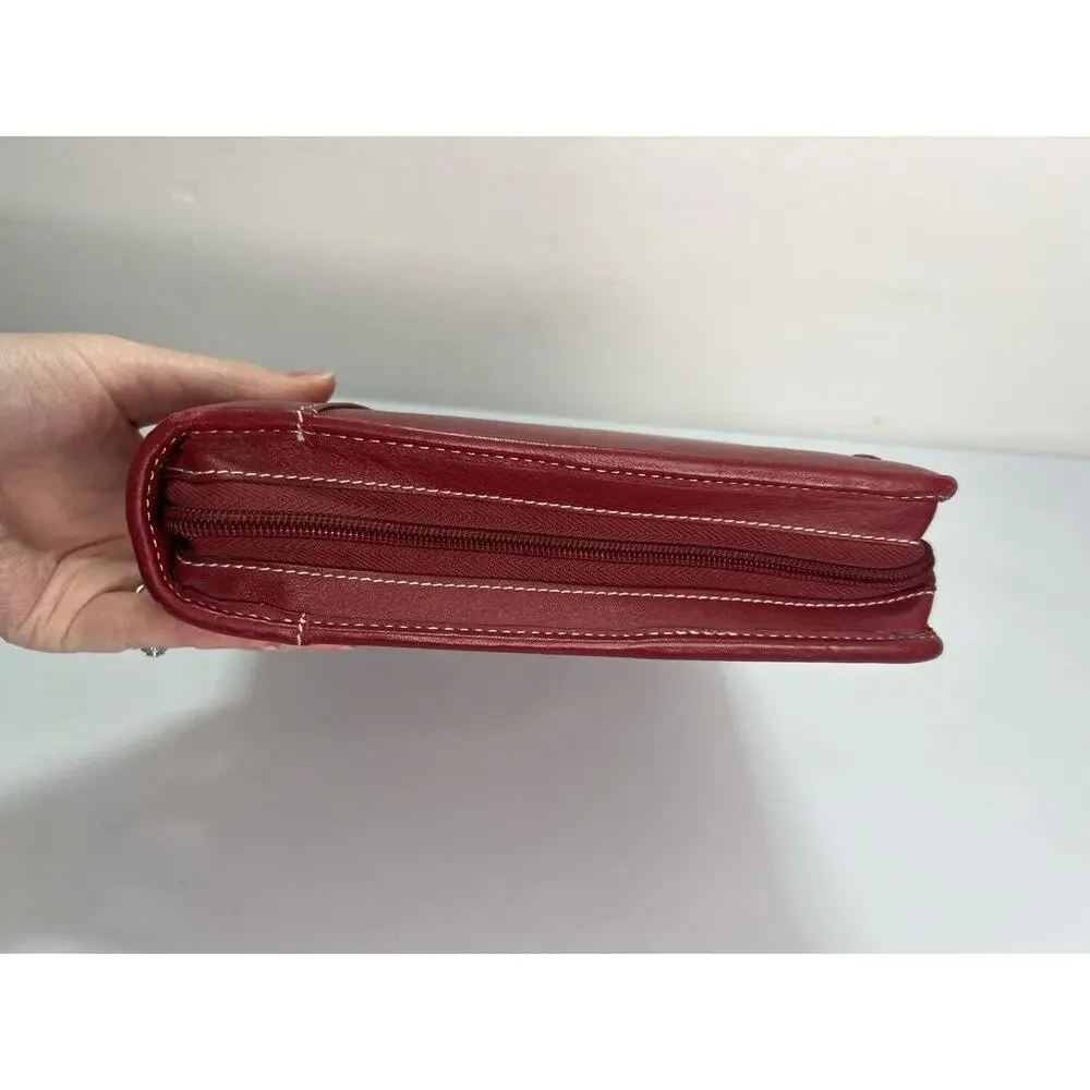 Franklin Covey Planner Red Leather 6 Ring Zip Around